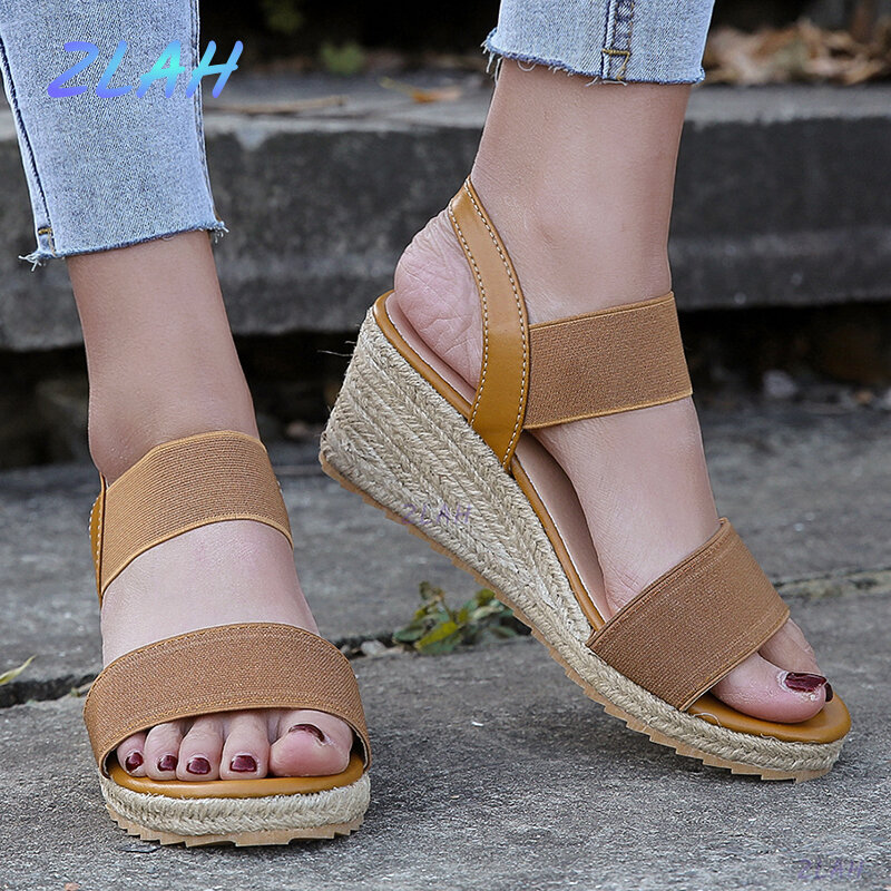 Novas sandálias femininas zlah confortável salto alto cunha sandálias finas combinação senhoras sandálias de verão sapatos femininos