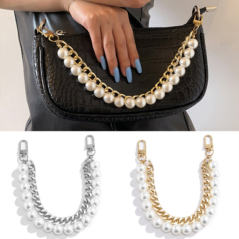 Cadena de aluminio Retro Para bolso, cadena de perlas de imitación para bolso, accesorios para bolso con temperamento simple y a la moda
