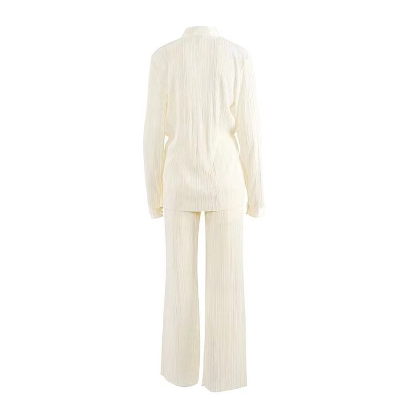 Costume pantalon à jambes larges pour femmes, ensemble deux pièces décontracté à simple boutonnage, chemise à col rabattu, survêtement pour femmes, printemps automne 2022