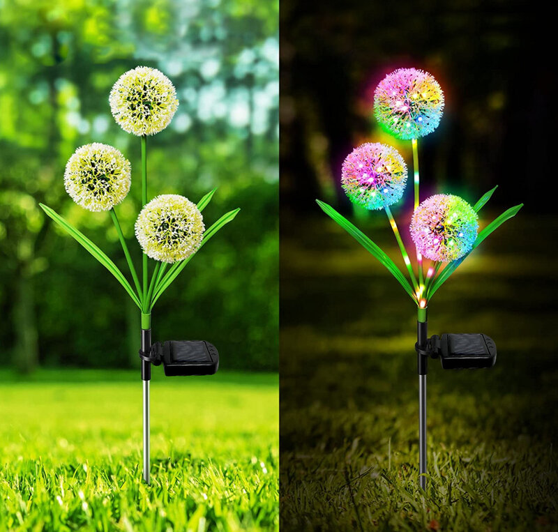 Dandelion สวนกลางแจ้งกันน้ำ LED ดอกไม้พลังงานแสงอาทิตย์ Stakes Light Pathway ลานวิลล่าสนามหญ้าโคมไฟตกแต่ง