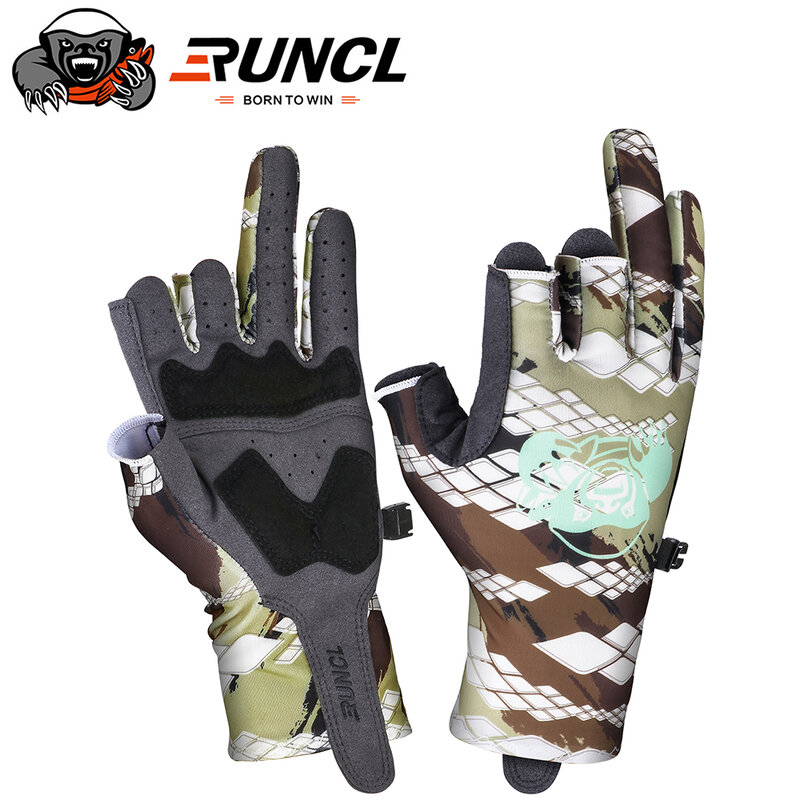 RUNCL-3 손가락 컷 미끄럼 방지 낚시 장갑, 내구성 강한 야외 통기성 낚시 장갑 방수 스포츠 장갑 드롭쉬프