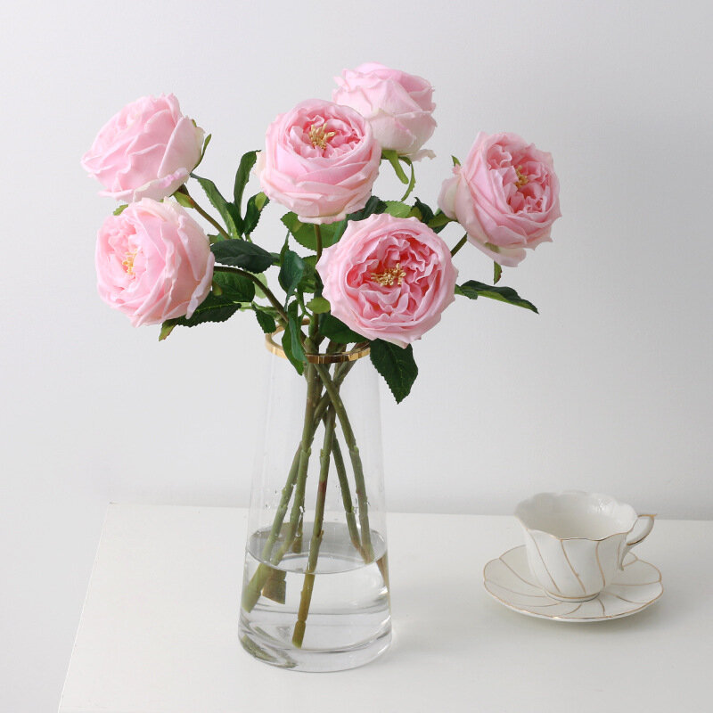 5Pcs ประดิษฐ์ Rose Peony ดอกไม้สัมผัสจริงสำหรับตกแต่งบ้านแต่งงานห้องนั่งเล่นปลอมกุหลาบ