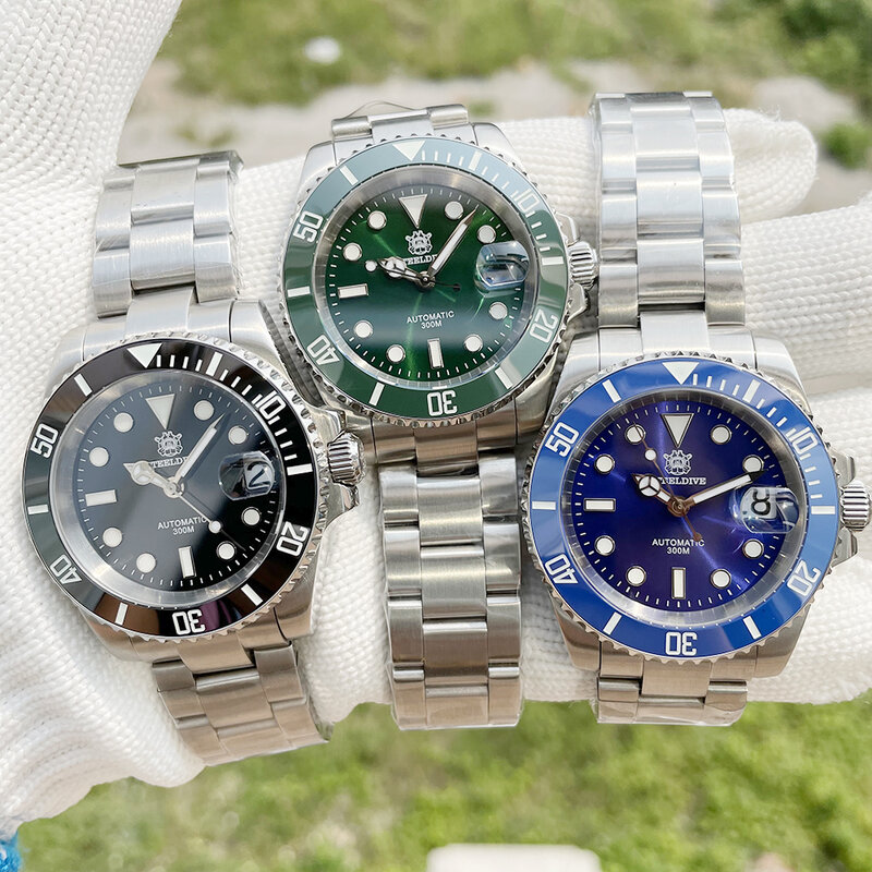 Steeldive SD1953 Water Ghost Mannen Business Militaire Horloge 41Mm Keramische Bezel Green Dial Sapphire 300M Waterdicht NH35 Diver horloge