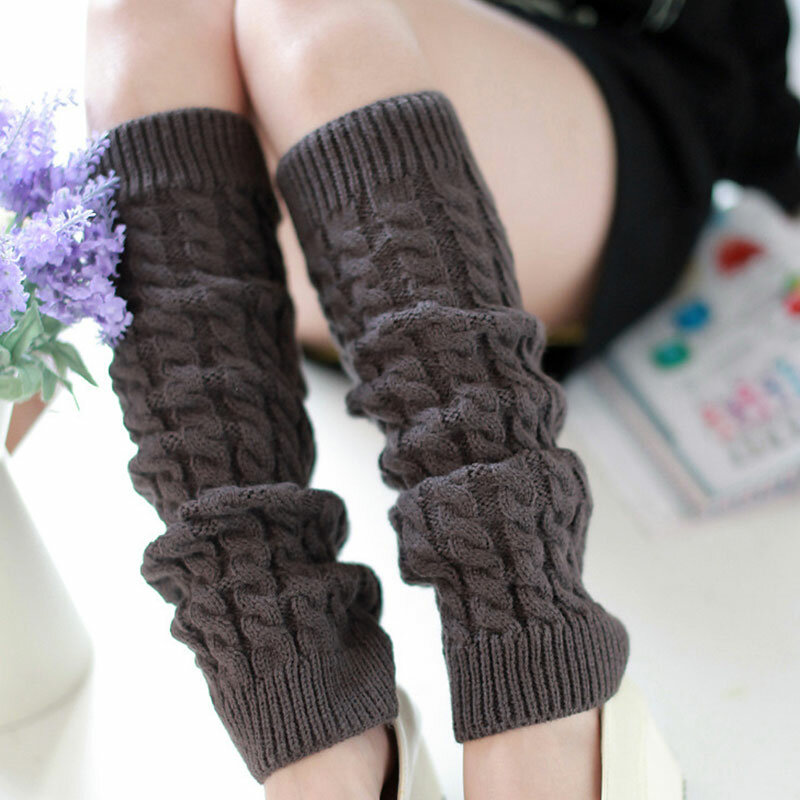 1 Pair High Knee Socks Boot Cuffs For Women Knitted Foot Cover 8-shaped Fried Dough Twist Pattern Pile Socks Winter