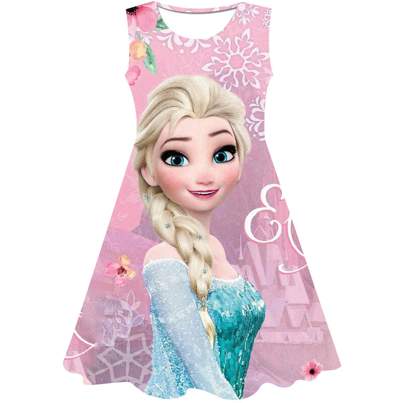 1-9 lat dziewczyny kreskówka sukienka 2023 letnia moda mrożone Elsa księżniczka sukienki dzieci z krótkim rękawem Mesh kostium dziewczyna ubrania