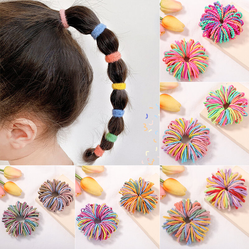 Nieuwe 100 Stks/partij Haarbanden Meisjes Snoep Kleur Elastische Rubberen Band Haarbanden Kind Baby Hoofdband Chouchou Kids Haar Accessoires