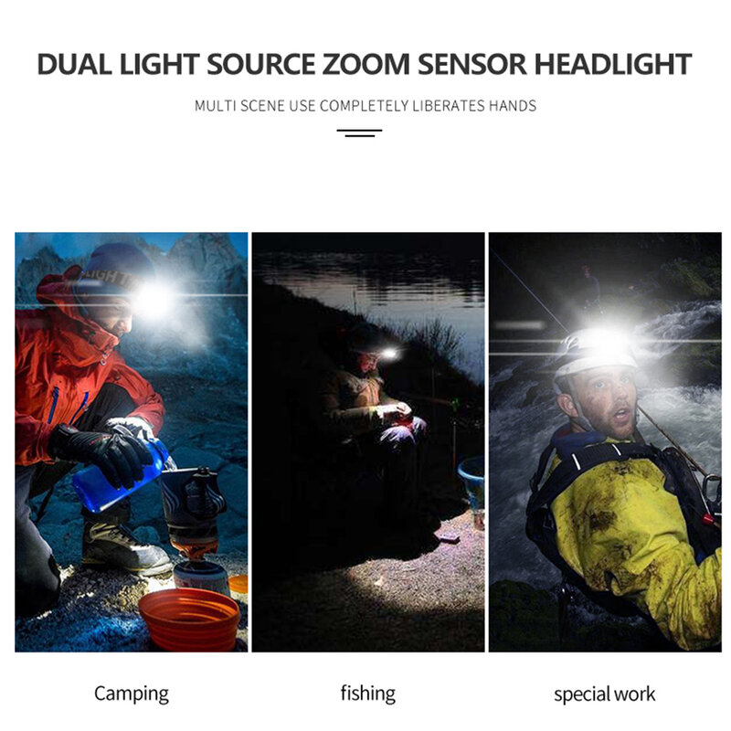 Lâmpada de cabeça led lanterna tocha farol à prova dwaterproof água xpg led sensor noite caça acampamento tocha lâmpada 400 lúmen