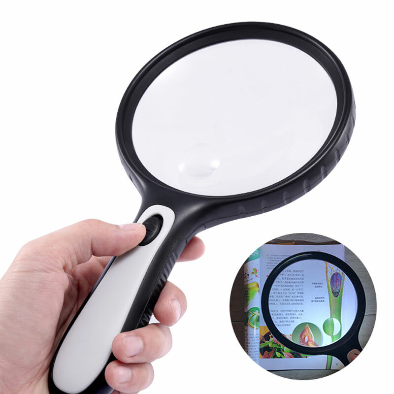 Handheld Magnifier with LED Light Source 5X 10X Aspherical Acrylic Magnifying Lens Light Weight Reading Magnifier
