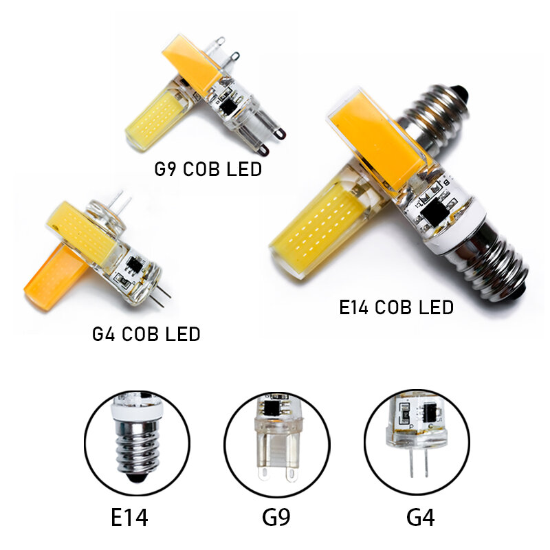 LATTUSO – ampoule LED G4 G9 E14 AC / DC 12V 220V 3W 6W 9W COB, variable pour lustre en cristal