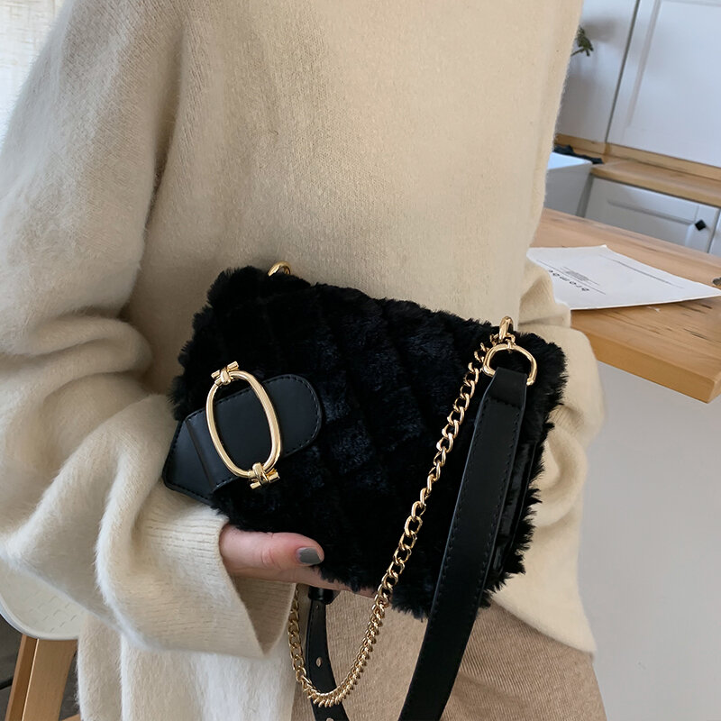 Elegant Female Square Crossbody Bag 2022 New Quality Soft Plush Women’s Designer Handbag Chain Shoulder Messenger Bag