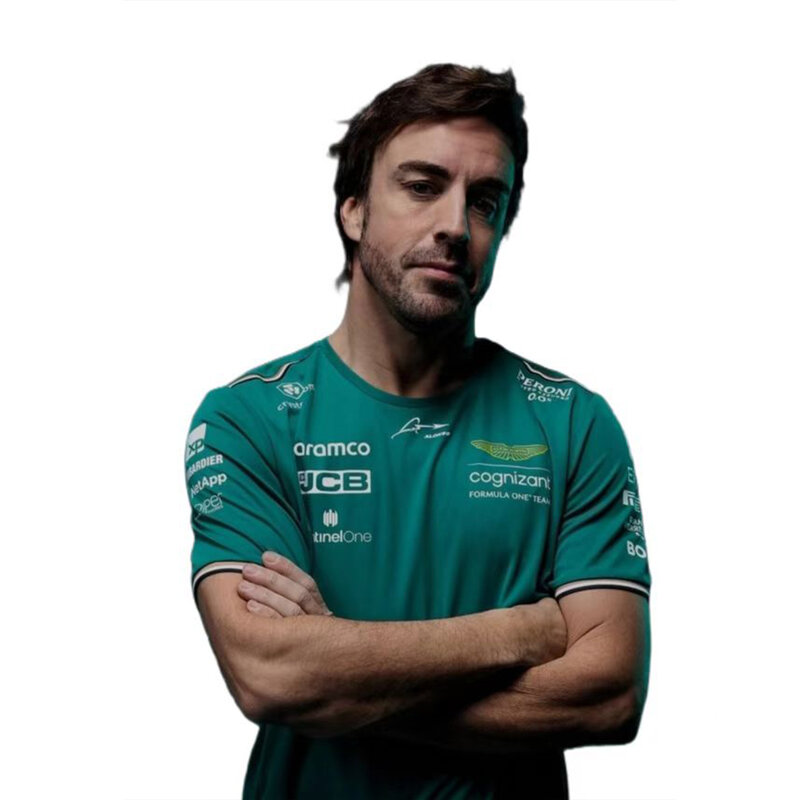 Kaus Aston Martin F1 Fernando Alonso Formula One Desain Balap Kaos Oblong Leher Bulat Kaus Kualitas Tinggi