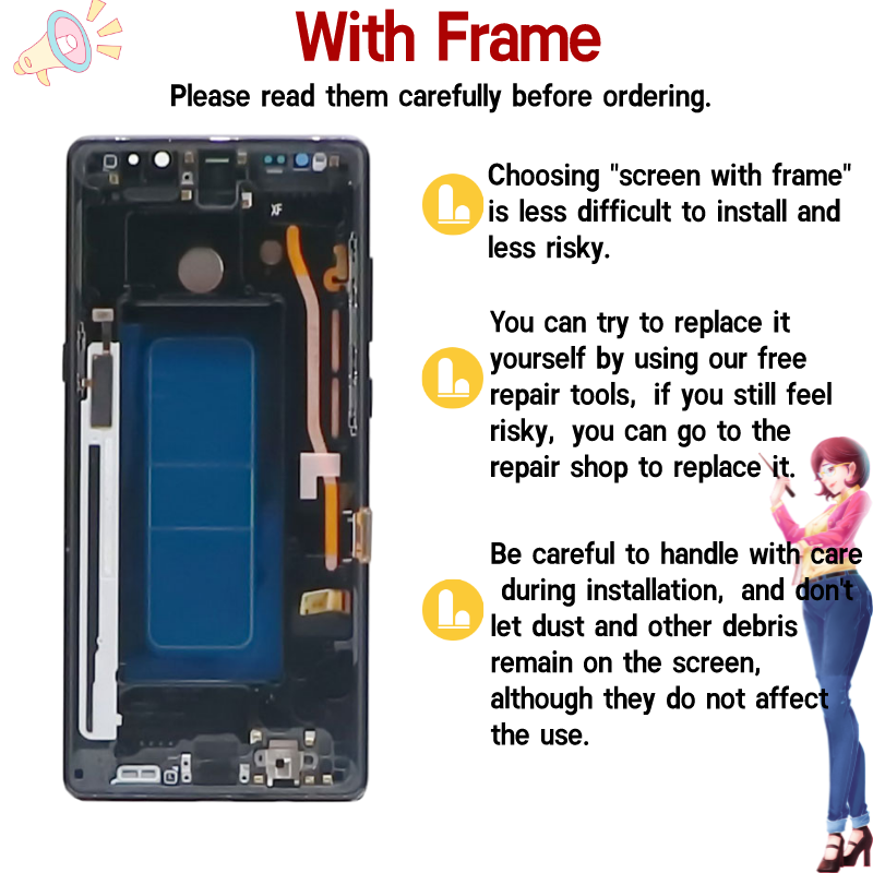 Original Note 8 Display For Samsung Galaxy Note 8 LCD With Frame Touch Screen Digitizer Assembly N950 N950F N950U LCD Display