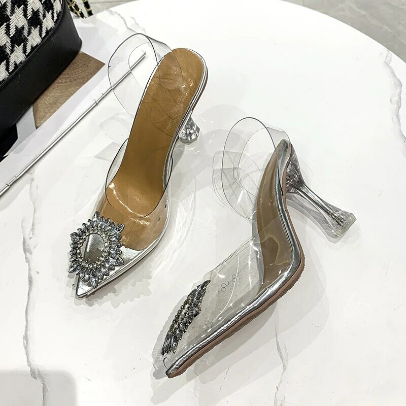 2022 festa schoenen voor vrouwen sândalo transparente kristal schoenen vrouwen hoge bombas de estilingue hakken