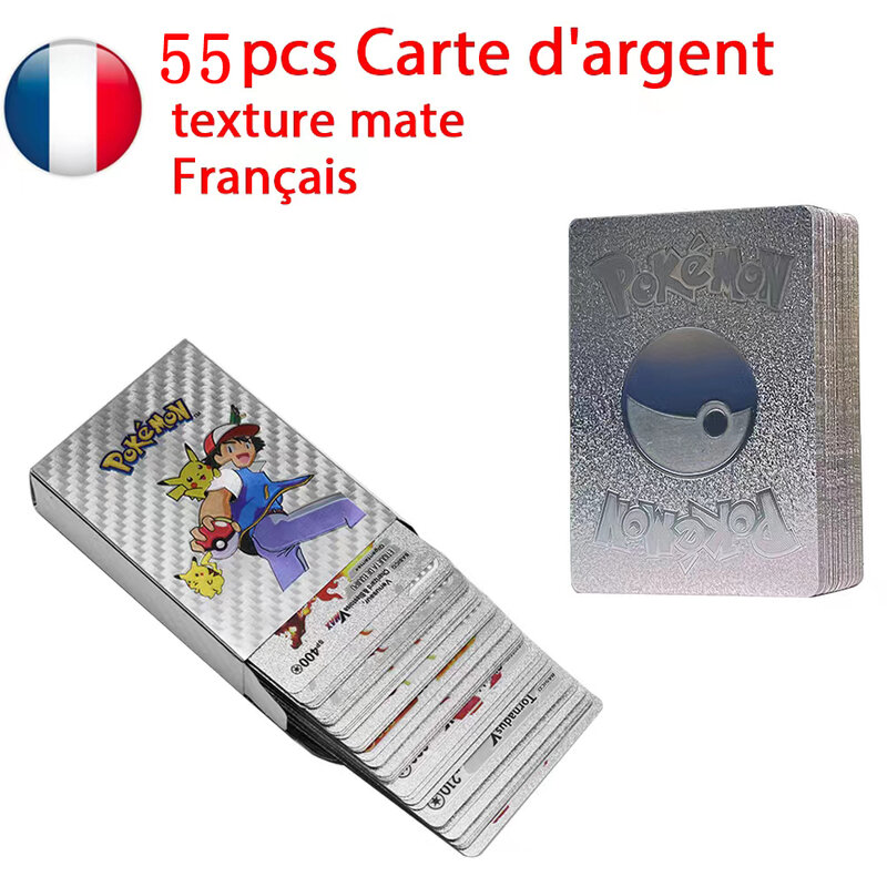 Cartas de Pokémon francés 55 piezas de cartas doradas de Pokemon cartas francesas metálicas Charizard Vmax Gx Series caja de tarjetas de juego