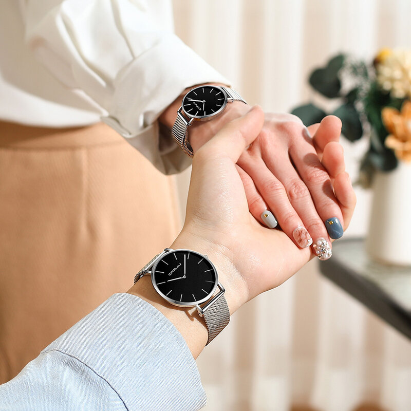 CRRJU คู่นาฬิกาผู้ชายแฟชั่น Quartz ผู้หญิงนาฬิกาสแตนเลสสตีลสร้อยข้อมือนาฬิกาข้อมือนาฬิกาสุภาพสต...