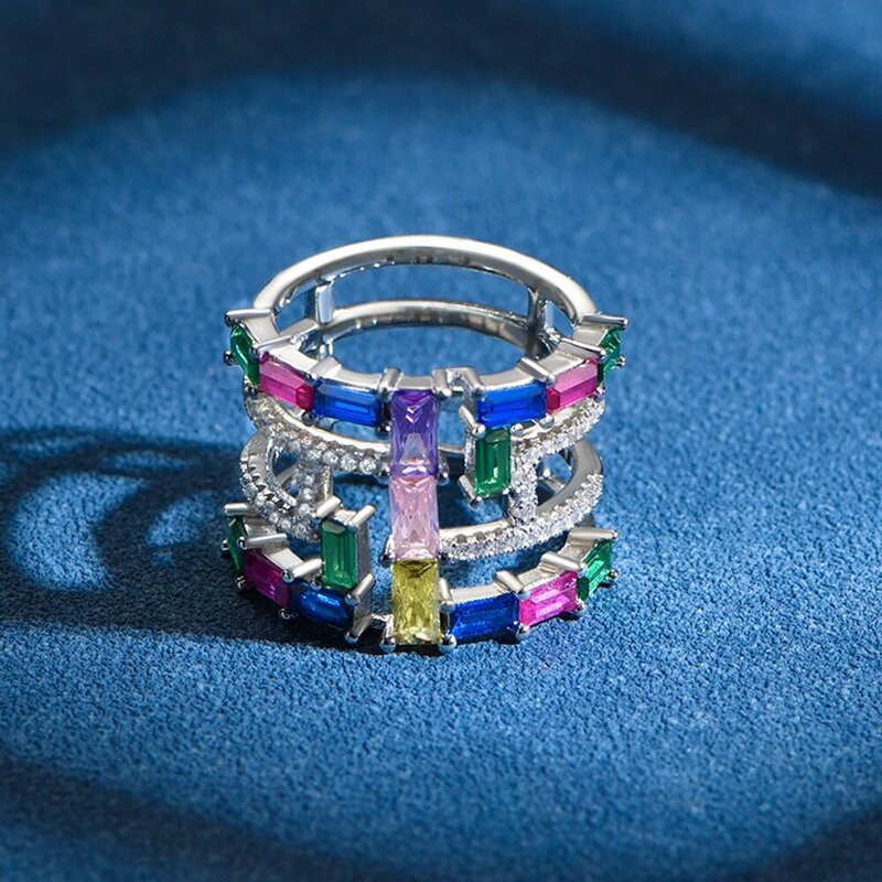 Wong Regen 100% 925 Sterling Zilver Fancy Cut Vvs Kleurrijke Sapphire Gemaakt Moissanite Ring Voor Vrouwen Gift Groothandel Dropshipping