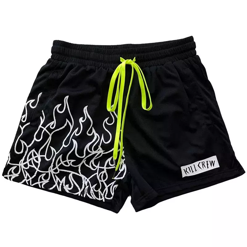 Casual masculino malha shorts verão corredores respirável de secagem rápida ginásios impressão musculação fitness praia calções masculinos marca suor