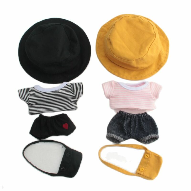 20CM Star lalki ubrania Skz pluszowe akcesoria do zabawek bezpańskie dzieci koszulka w paski + dżinsy + kapelusz + torba + buty fani prezent