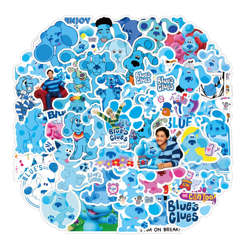 Pegatinas A0018 de 50 piezas para niños, calcomanías con dibujos de animales y perros azules, para portátil, coche, botella de agua, bicicleta
