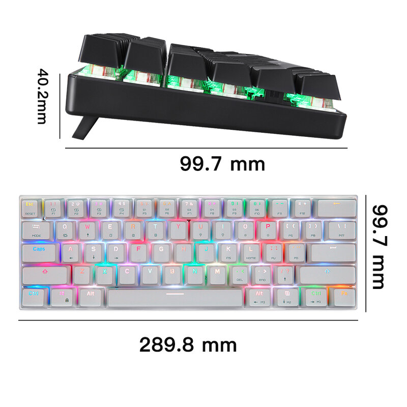 Motospeed CK62 Wired Wireless Bluetooth Mechanical Keyboards 61Keys RGB Backlit Gaming Office Keypad Anti-Ghosting For Laptop PC