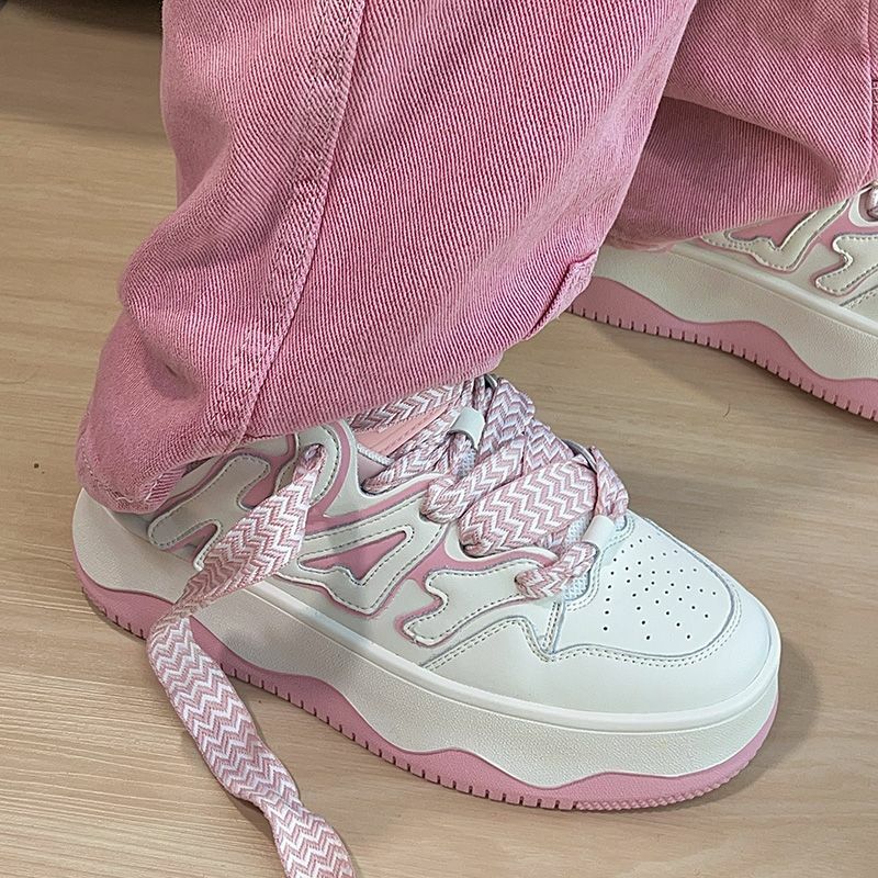 Y2K coreano moda donna Casual Kawaii tela rosa sport scarpa piatta studente piattaforma Sneaker scarpe da Tennis signore Chunky Sneakers