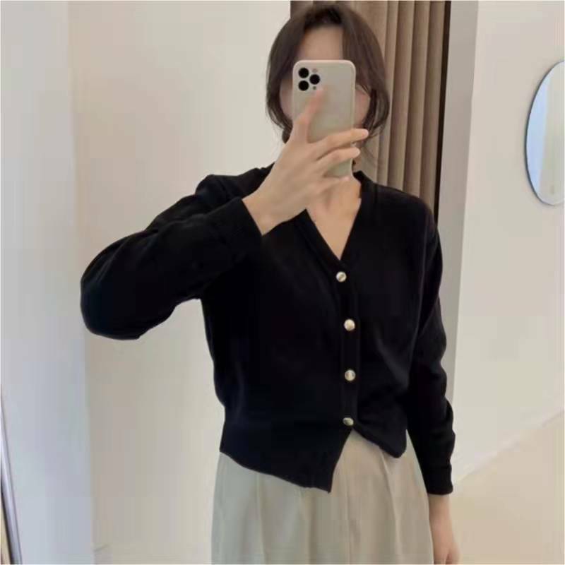 Early Spring Cardigan Women's Small Fragrant Style Vneck Wool Knitted Loose Outer Wear Button Allmatch Solid Color Casual Jacket