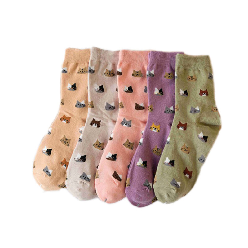 Calcetines de algodón con dibujos de animales para mujer, medias bonitas de 4 colores, Otoño, nuevo