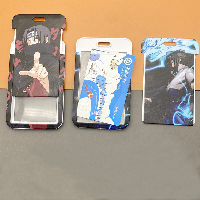 New Naruto Anime Original PVC Card Cover Kakashi Sasuke Student Campus Lanyard ID Card Shell Card Holder Hanging Neck Bag Toys