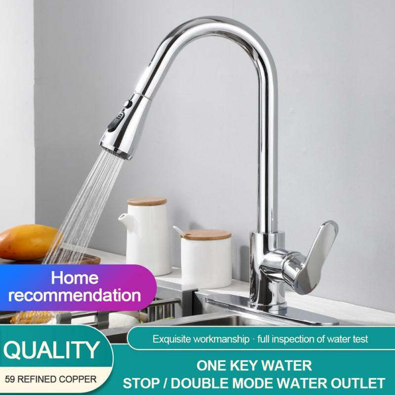 Kitchen Faucet Stainless Steel Faucets Hot Cold Water Mixer Tap 2 Function Stream Sprayer Single Handle Pull Out Kitchen Taps