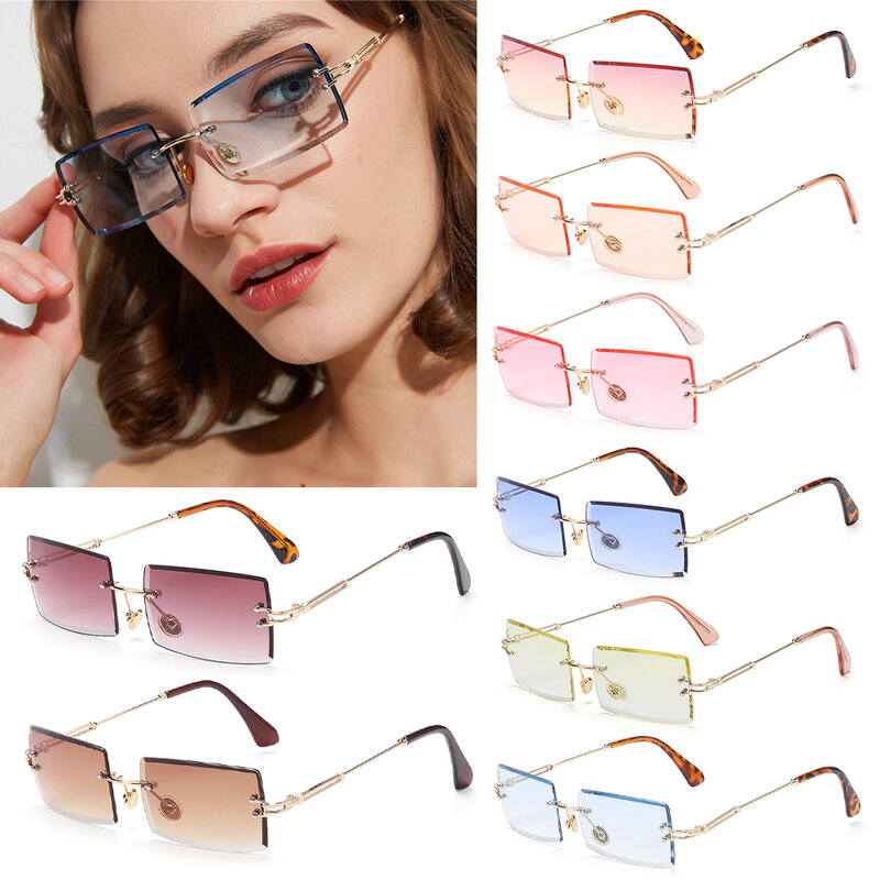 Óculos de sol retro uv400 sem aro frameless óculos de sol para mulher vintage óculos de sol retângulo