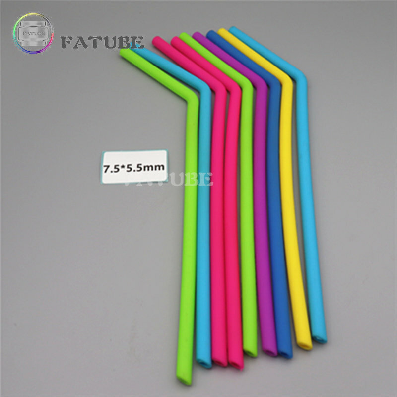 Fatube 곡선형 실리콘 빨대, 스트레이트 14x12mm, 11x8mm, 7.5x5.5mm, 무작위 색상 빨대 조인트, 10 개