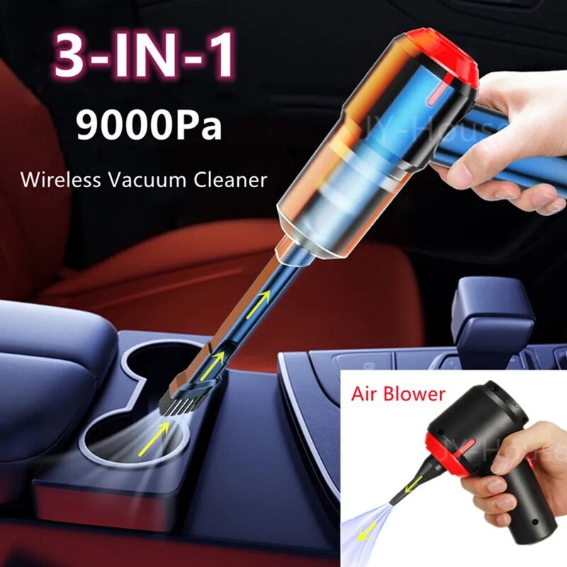 9000pa sem fio handheld aspirador de pó 3-em-1 sem fio ar comprimido duster ventilador de poeira do carro casa computador teclado limpeza