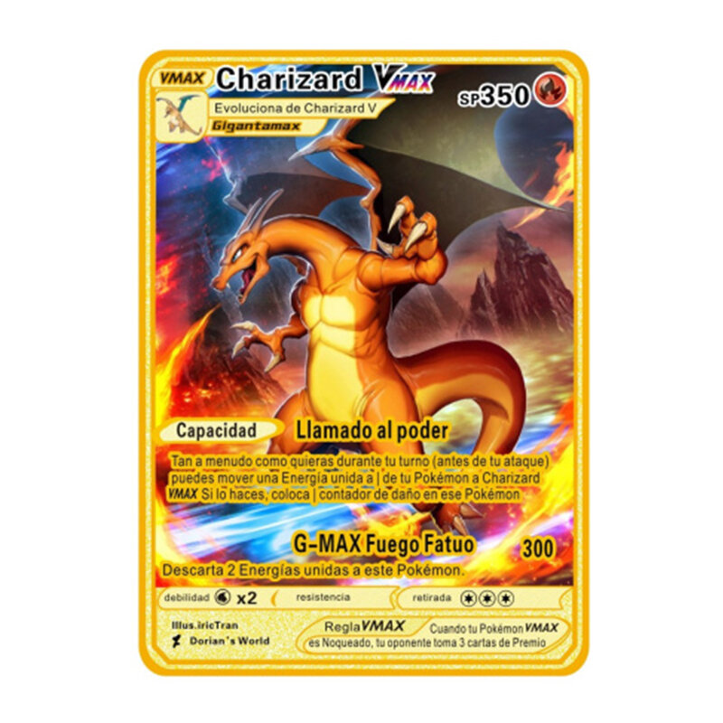Pokemon Pikachu Metal Spanish Card Charizard Ex Vmax Mewtwo Game Collection Anime Toys Gifts For Children