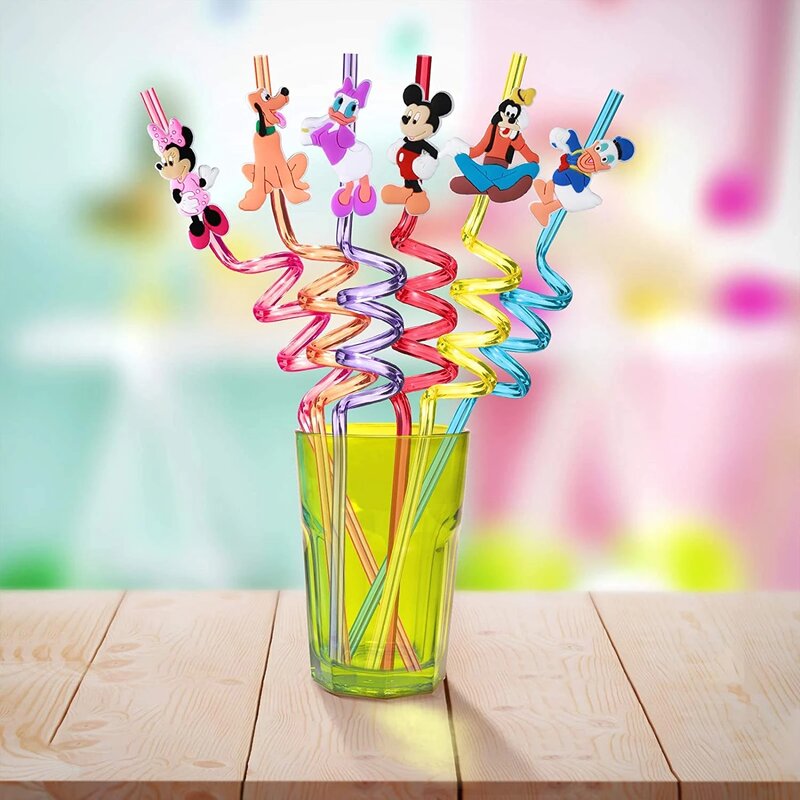 12pcs Reusable Minnie Mouse Straws Mickey Mouse Drinking Straws Fruit Party Supplies for Kids Boys Girls Birthday Decorations