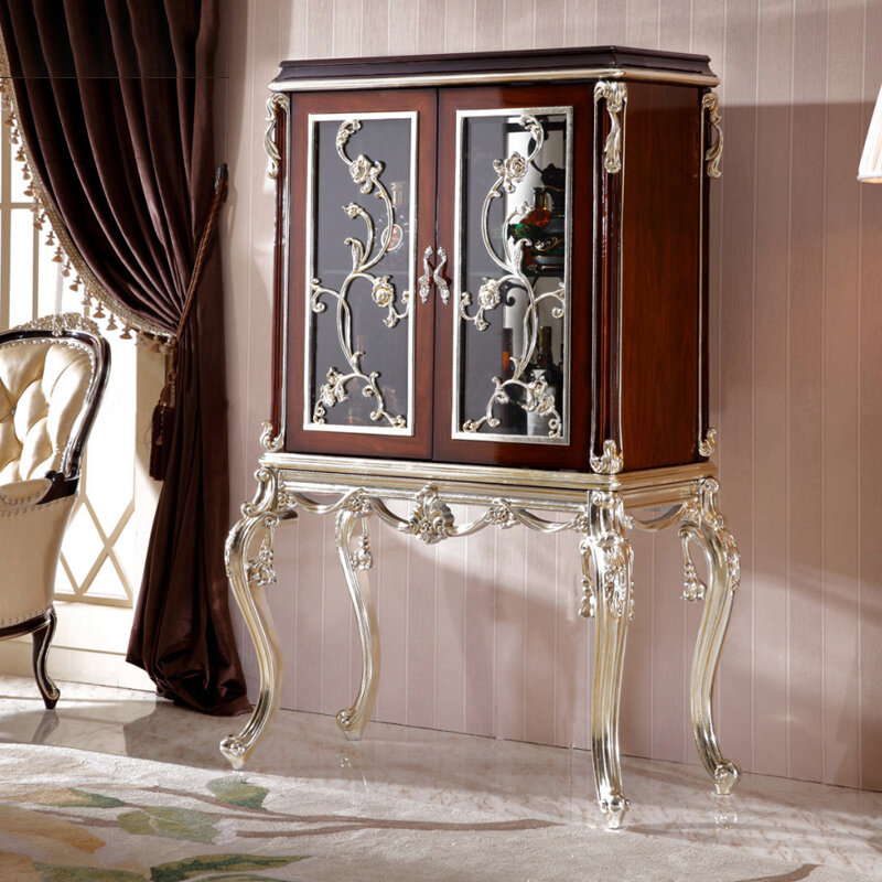 Furnitur Ruang Tamu Gaya Eropa Mewah Kabinet Dekoratif Neoklasik Keluarga Besar Model Ruang Kabinet Anggur Pintu Ganda
