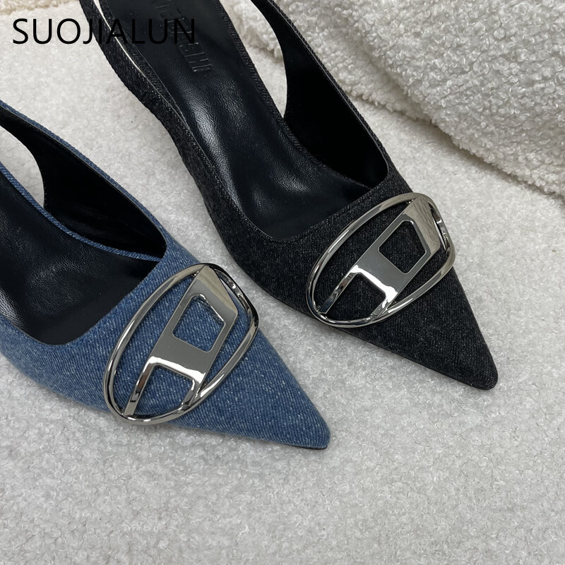 Suojialun-女性のための快適な靴,ファッショナブルな手作りのバックル,エレガントなヒール,先のとがったつま先,新しい春のブランド