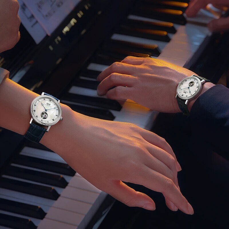 Moda ultrafinos amante relógios marca de luxo i & w novo miyota 9029 movimento automático auto enrolamento casal assista relogio masculino
