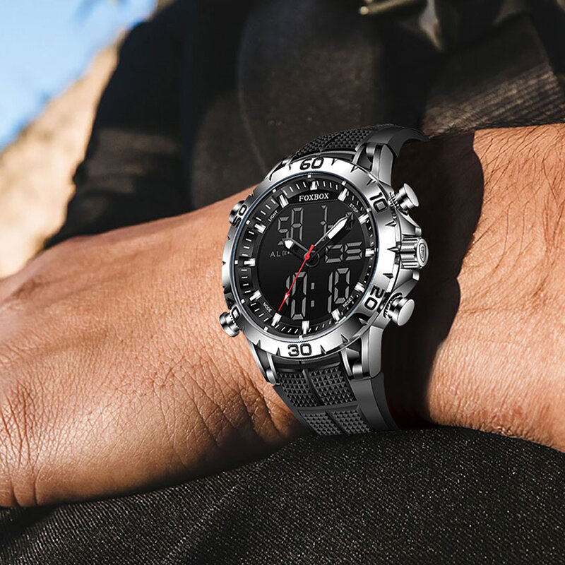 LIGE Brand Foxbox custodia in fibra di carbonio Sport orologi da uomo Top Luxury orologio da polso al quarzo per uomo orologio digitale impermeabile militare