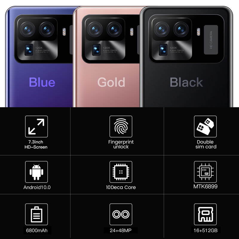 Smartphone M11 Ultra débloqué, téléphone portable, 16 go, 1 to, écran de 7.3 pouces, 4G, 5G, Android