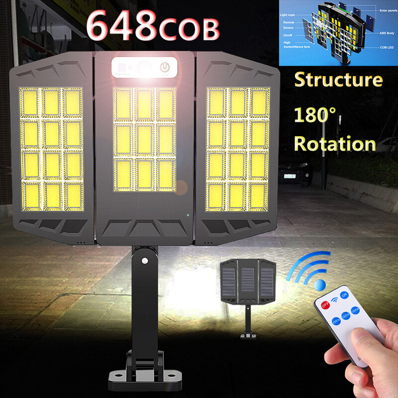 Garden โคมไฟพลังงานแสงอาทิตย์กลางแจ้ง648 COB โคมไฟกันน้ำ Motion Sensor ไฟรักษาความปลอดภัยสำหรับรีโมทสำหรั...