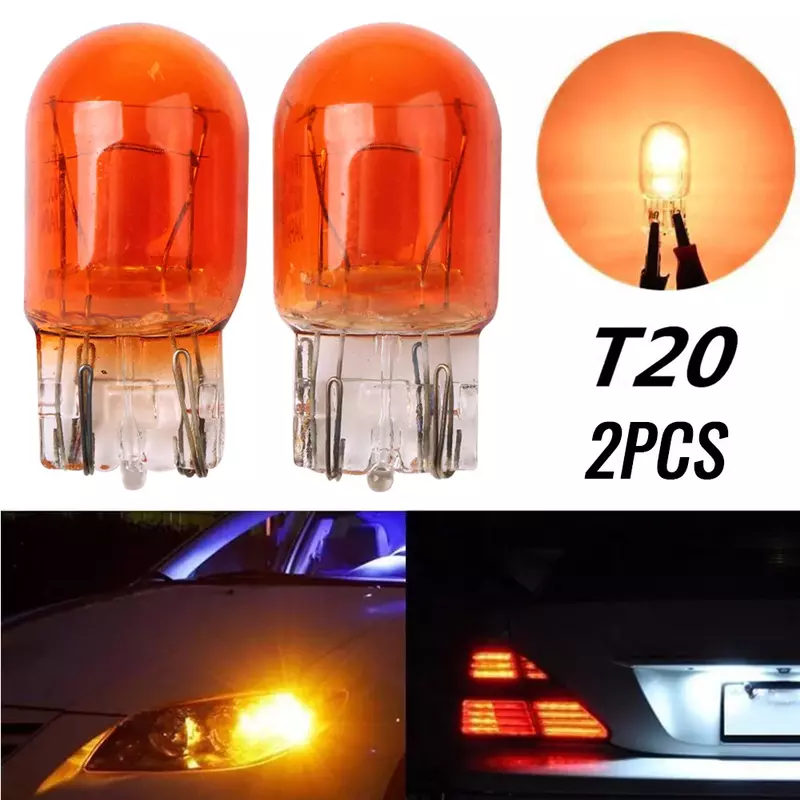 Luz de señal T20 7443 7440 W21/5W 3800K bombilla halógena, luces de circulación diurna naranja transparente, Bombilla trasera de freno, bombillas DRL