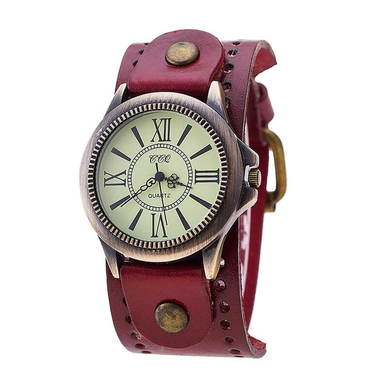 Reloj de cuarzo Unisex, pulsera de esfera redonda clásica de banda ancha, reloj de pulsera Retro Punk para fiesta, cumpleaños, negocios, calidad para hombres y mujeres
