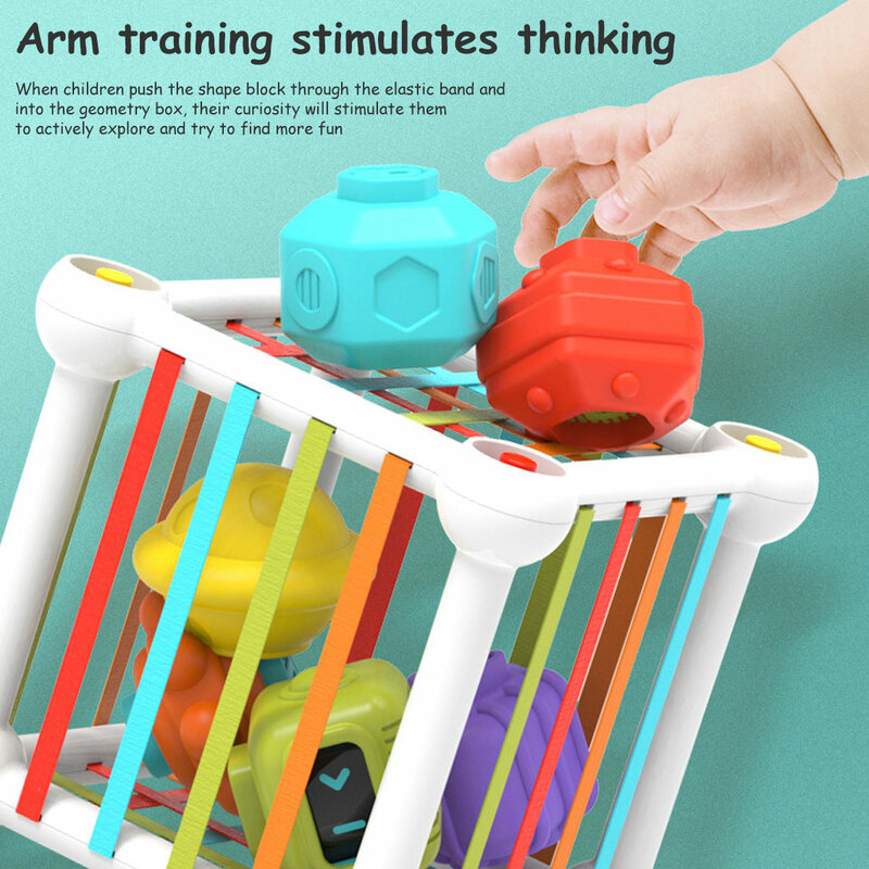 Baby Sensory Bin Early Educational Sensory Shape Sorter Toys Set with 6 Textured Shapes Blocks and 2 Beaded Preschool Shape