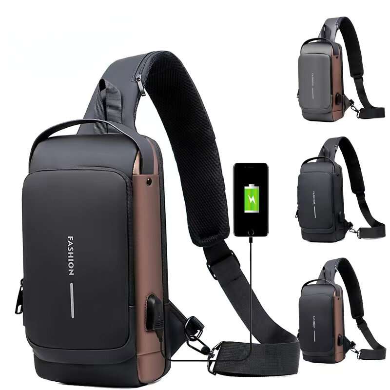 Męskie wielofunkcyjne zabezpieczenie przed kradzieżą USB torba na ramię Crossbody Travel torba ze sznurkiem Designer Pack torba kurierska na klatkę piersiową Luxury Brand Fashion