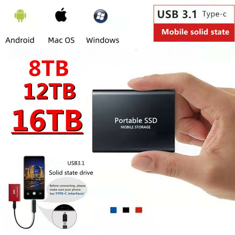 SSD M.2 12TB Ổ Cứng Di Động Gắn Ngoài Di HD Externo HD 16TB USB3.0 Lưu Trữ ssd Externe