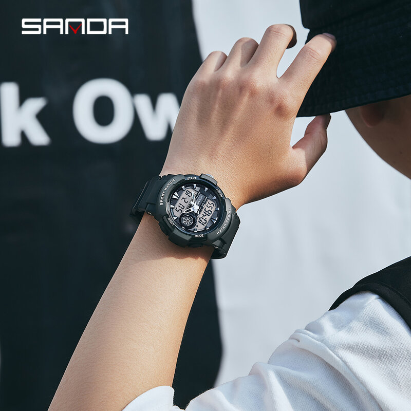 Часы наручные SANDA Мужские кварцевые, брендовые модные цифровые водонепроницаемые спортивные, в стиле милитари