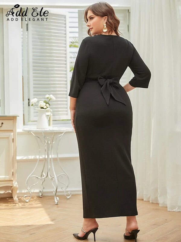 Dodaj elegancki Plus rozmiar ołówkowa sukienka Bodycon kobiety 2022 jesień podmiejska plisowana konstrukcja O-Neck stylowa odzież pół rękawa B812
