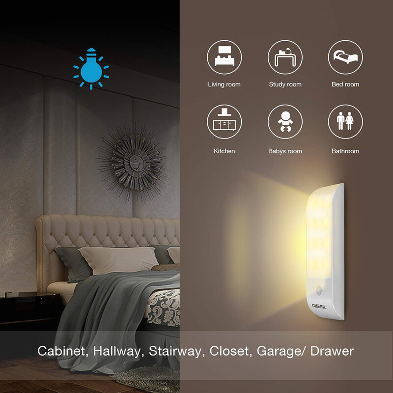 12 LED USB ชาร์จไฟตู้ Universal ตู้เสื้อผ้าตู้ Sensor ไฟห้องนอนห้องครัว Closet Induction Lampu Tidur