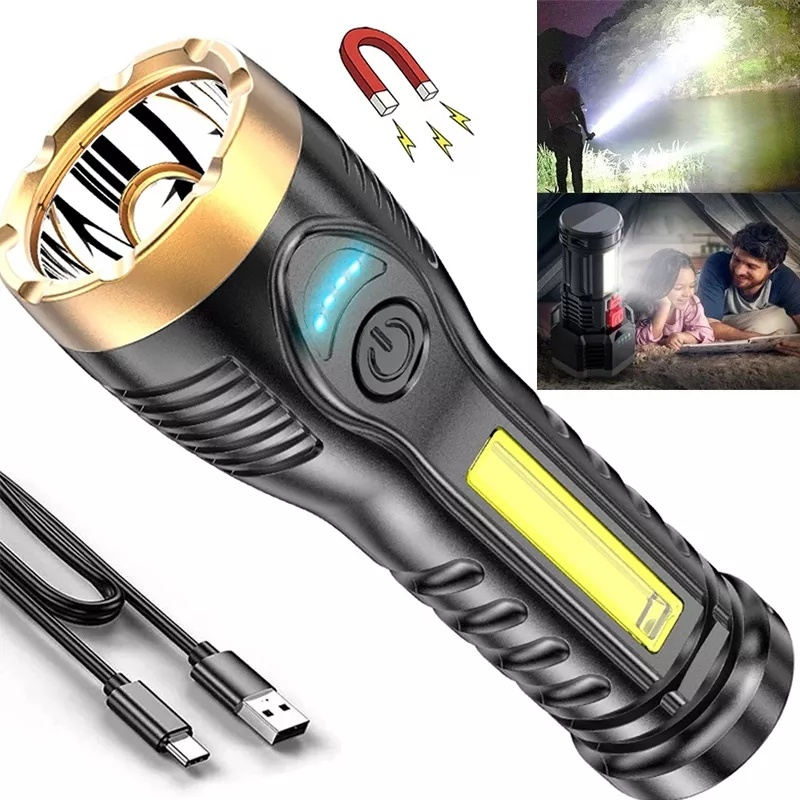 Outdoor High Power LED Flashlight USB Rechargeable Mini Portable Light Built In Battery COB Light Tail Magnetic Hiking Camping