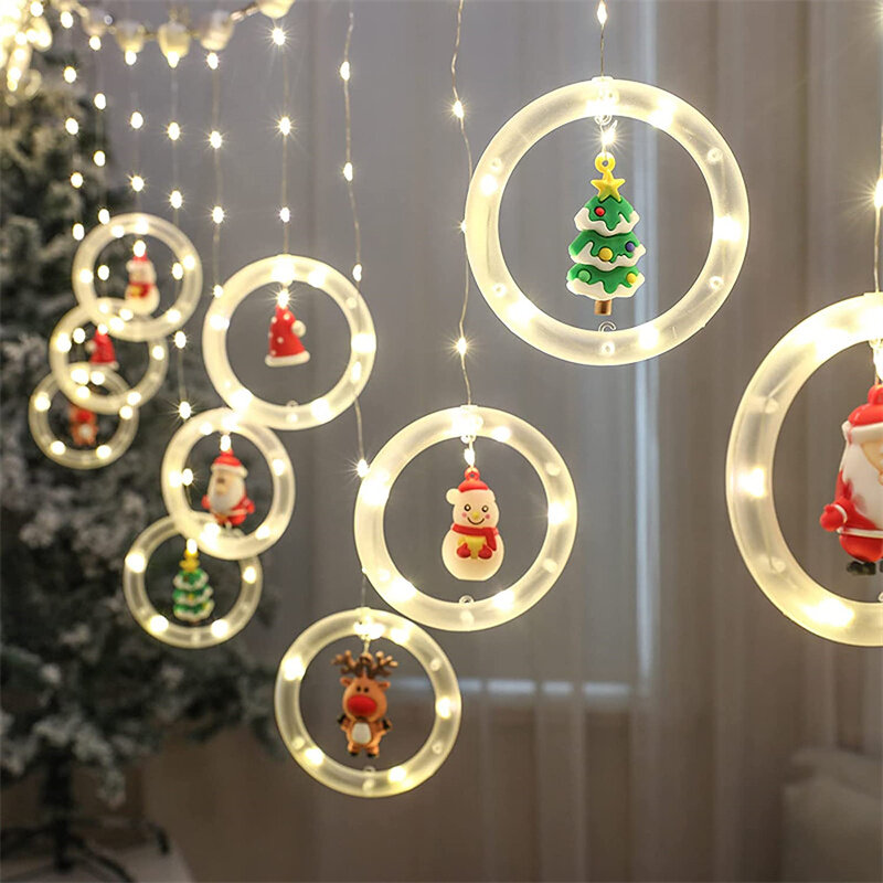 Cortina de luz Led de Navidad, cadena de luces de modelado redondo de Navidad, decoración, cuerda de luz utilizada para la decoración de la habitación de Navidad